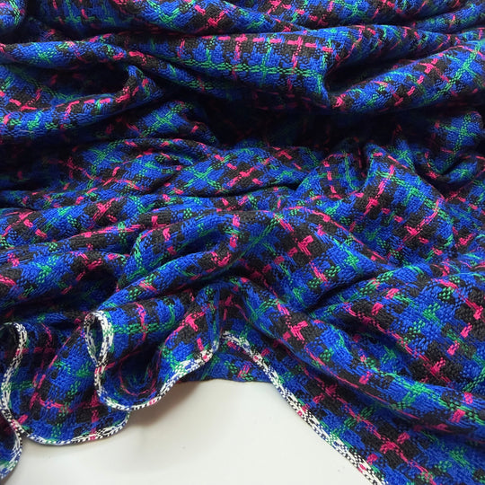 Travel Trousseau - Basket Weave Acrylic Blend Woven - Blue Pink Green Plaid - 4M Bundle