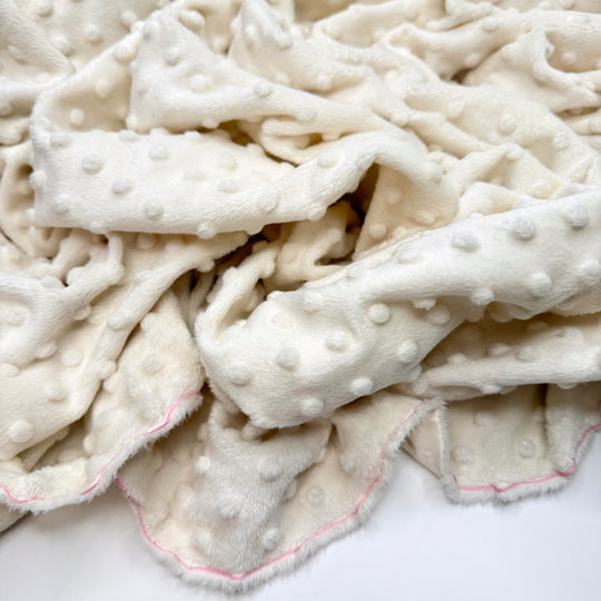 Pass The Popcorn - Embossed Dots Minky Polyester Blend Knit - Light Cream - 2M Bundle