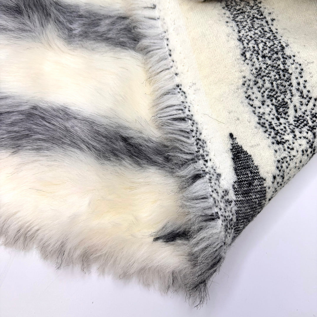 90s Movie Monster - Faux Fur Polyester Blend Knit - Grey/Cream Abstract - Bundles