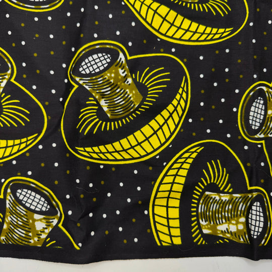 Mushroom Hunting - Wax Block Print Cotton Woven - Black/Yellow Mushroom Block Print - 2.45M Bundle