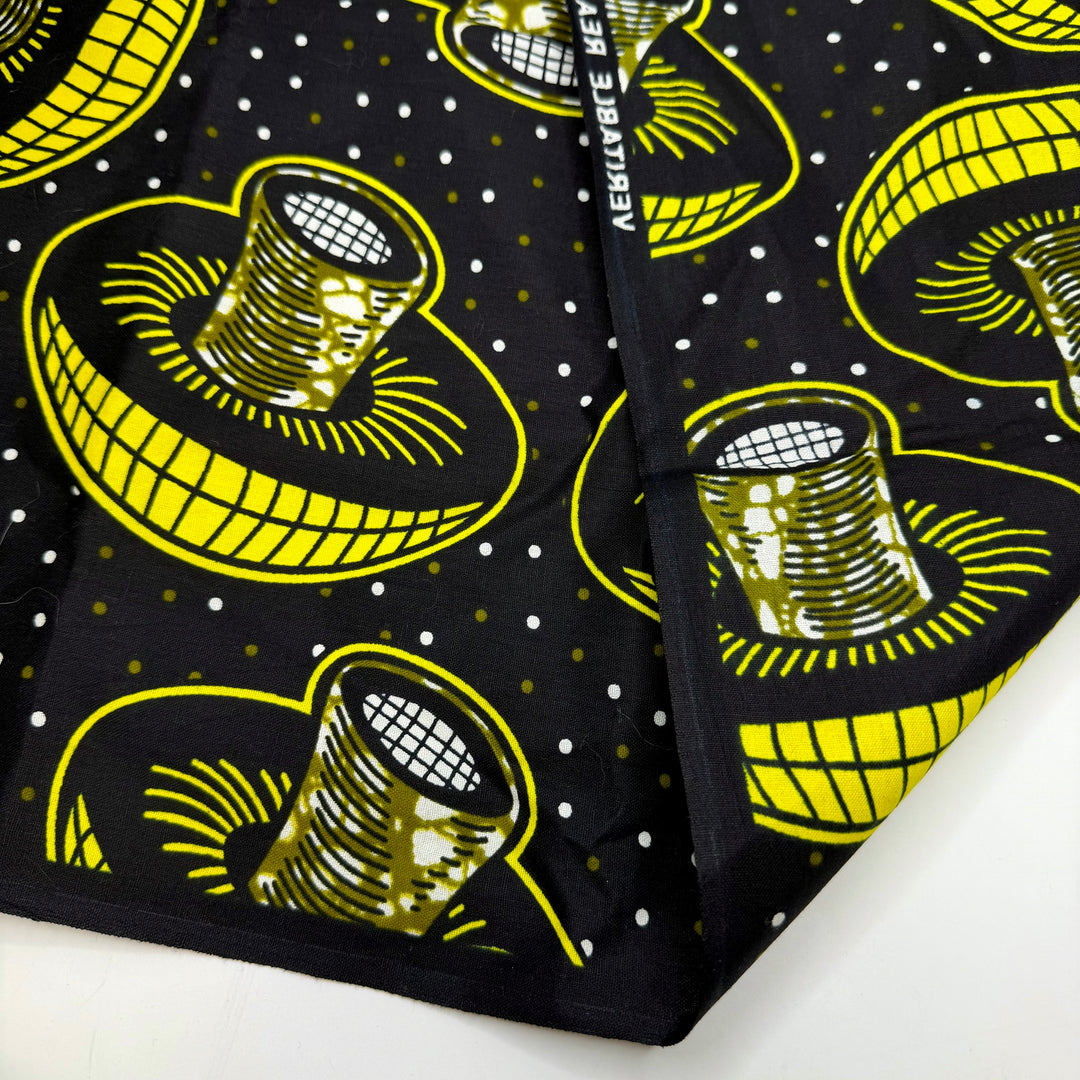 Mushroom Hunting - Wax Block Print Cotton Woven - Black/Yellow Mushroom Block Print - 2.45M Bundle
