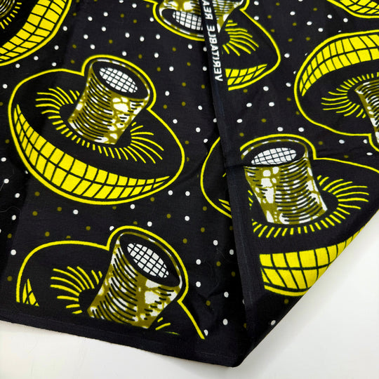 Mushroom Hunting - Wax Block Print Cotton Woven - Black/Yellow Mushroom Block Print - 2.45M Bundle