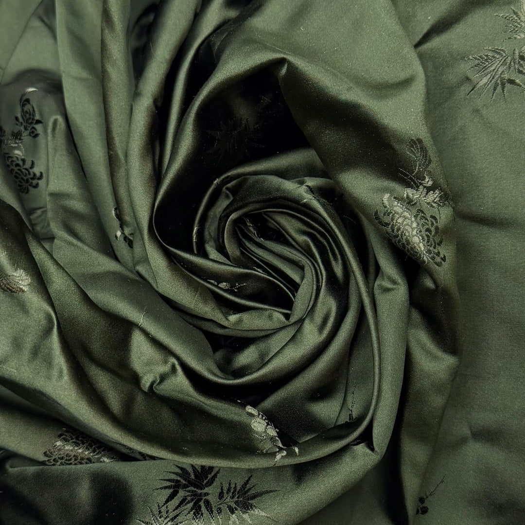 Forest Goblin - Jacquard Silk Woven - Dark Green Floral - 2M Bundle