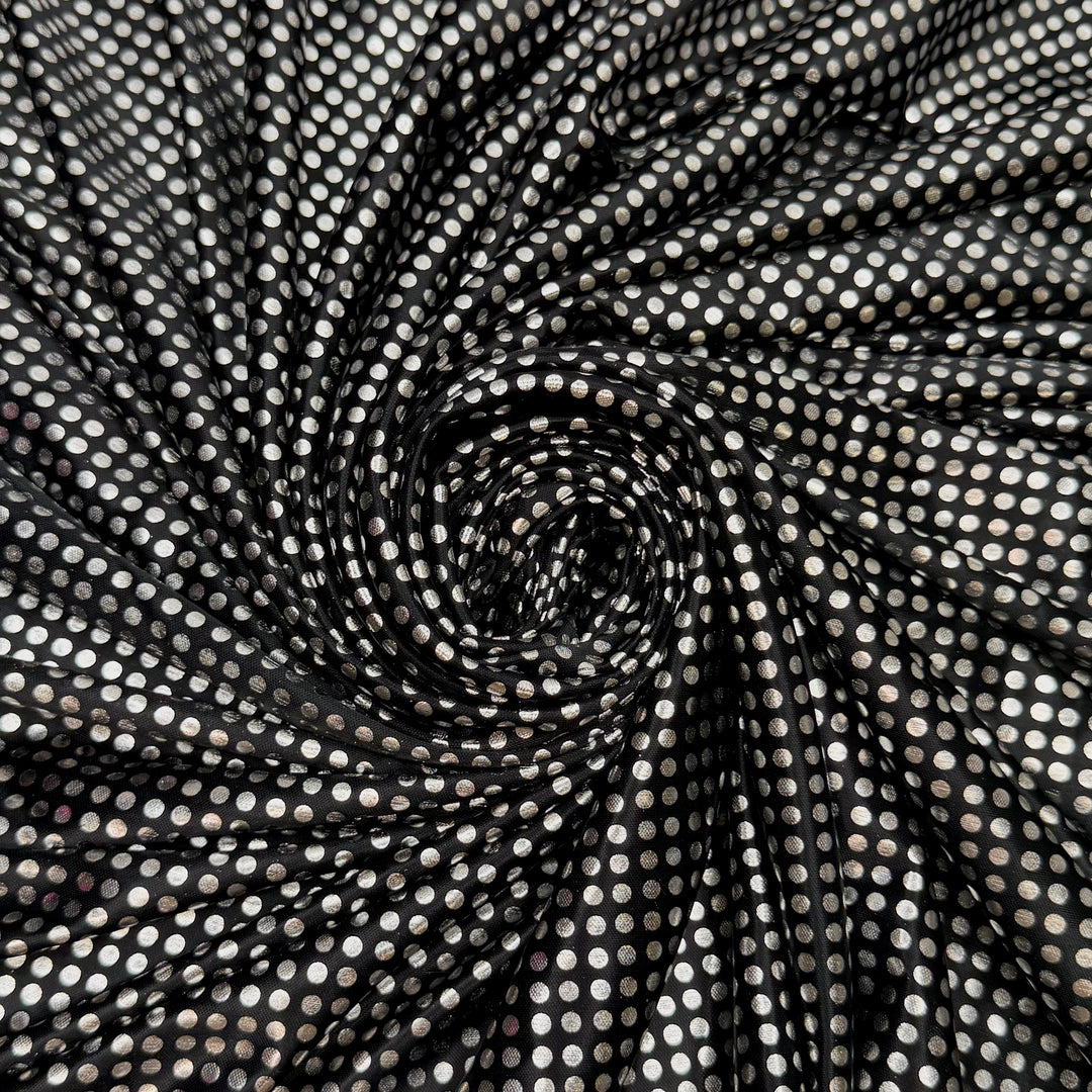 Disco Ball - Shimmer Paint Poly Knit - Black/Silver Polka Dots - 1.1M Bundle
