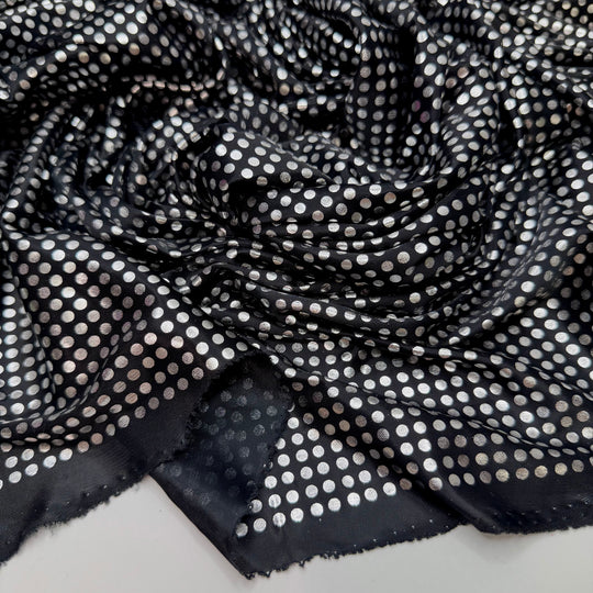 Disco Ball - Shimmer Paint Poly Knit - Black/Silver Polka Dots - 1.1M Bundle