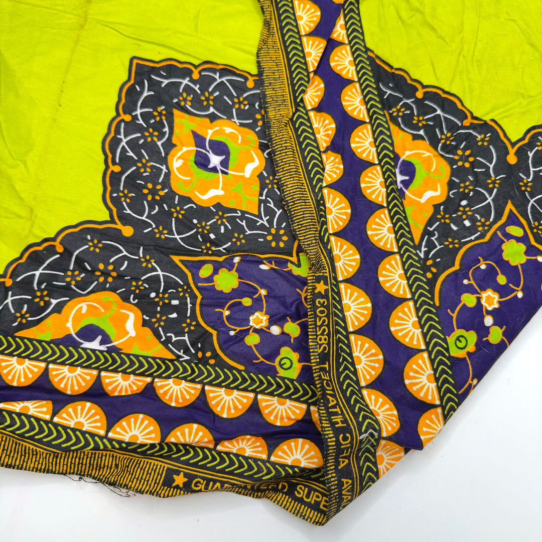 Black Light Face Paint - Wax Print Cotton Woven - Light Green Multi Floral Border - 3.5M Bundle