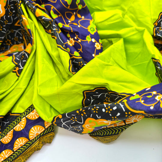 Black Light Face Paint - Wax Print Cotton Woven - Light Green Multi Floral Border - 3.5M Bundle