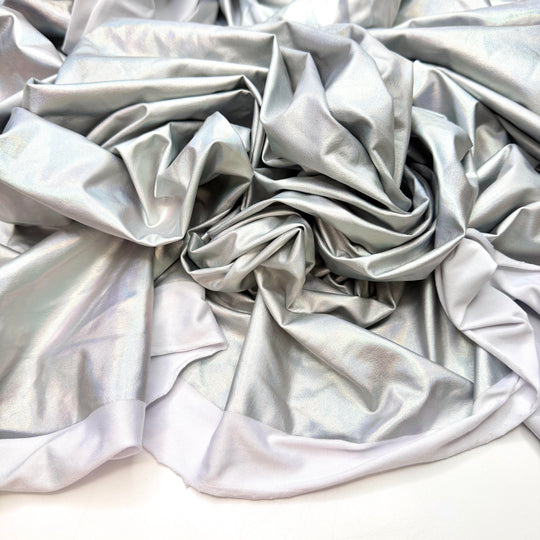 Silver Surfer - Metallic Jersey Poly/Spandex Knit - Silver Scale Like Geometric - Bundles