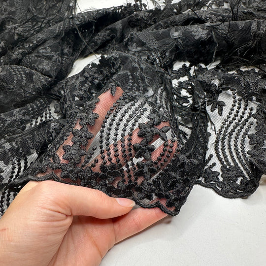 1 Lbs Lace Packs - Feathers Lace Synthetic Woven - Black - Bundles - FABCYCLE Deadstock and Sustainble Fabrics and Sewing Supplies