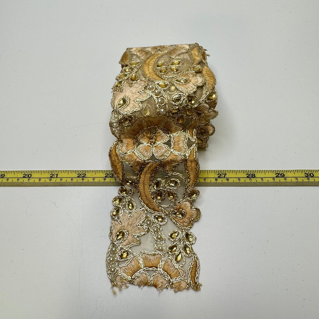 3" (76mm) Rhinestones Tape Trim - Cream/Gold - 2.6M Bundle - True Deadstock supplies Fabric by private - Sustainable Textile | FABCYCLE