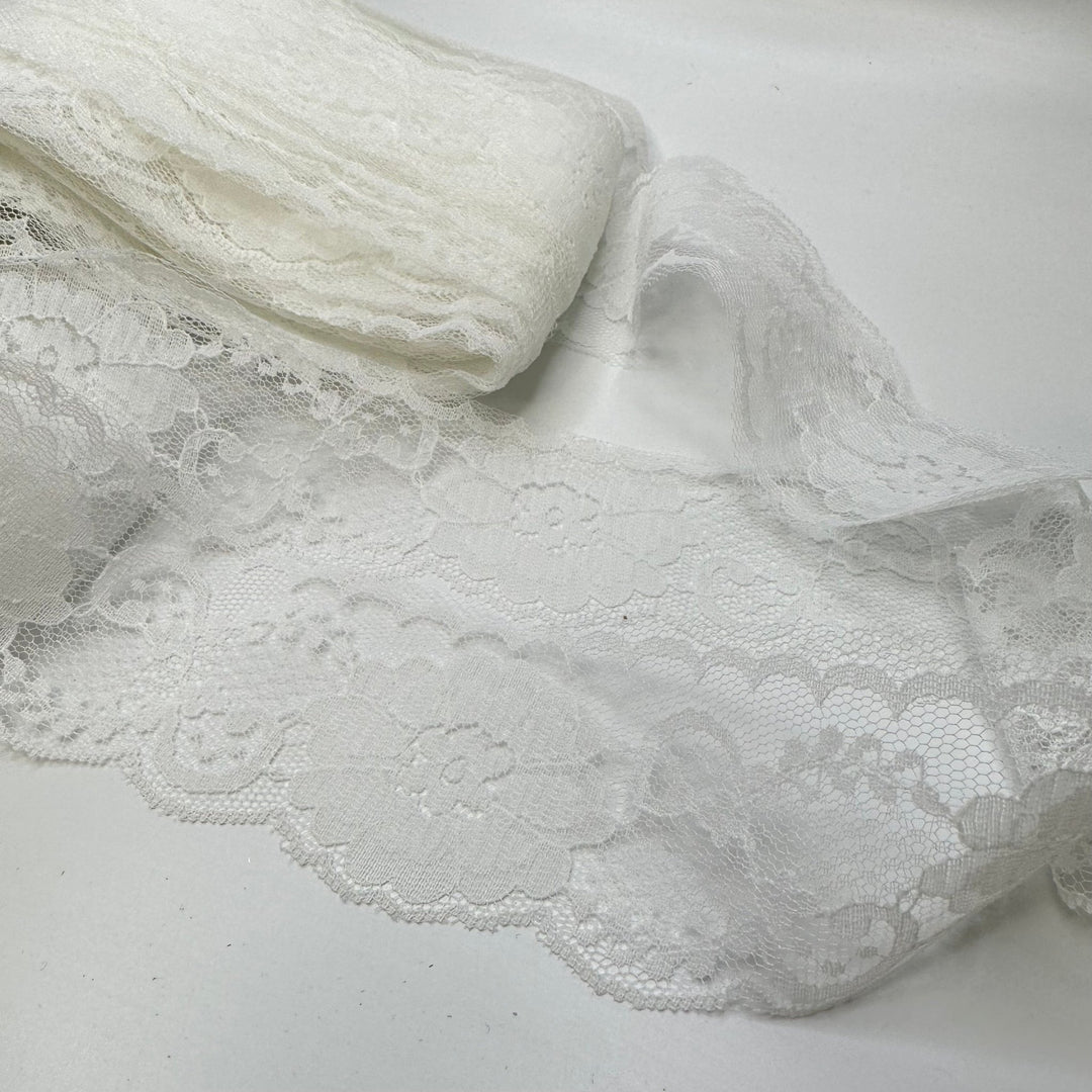 3" (76mm) Scalloped Mesh Lace Trim - White - Bundles - True Deadstock supplies Fabric by private - Sustainable Textile | FABCYCLE