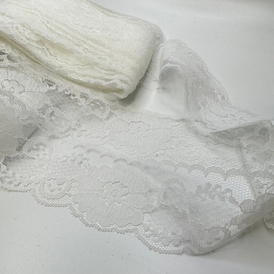 3" (76mm) Scalloped Mesh Lace Trim - White - Bundles - True Deadstock supplies Fabric by private - Sustainable Textile | FABCYCLE