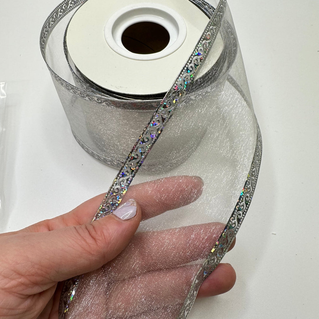 3" (76mm) Wired Ribbon Trim - Silver - Roll - True Deadstock supplies Fabric by private - Sustainable Textile | FABCYCLE