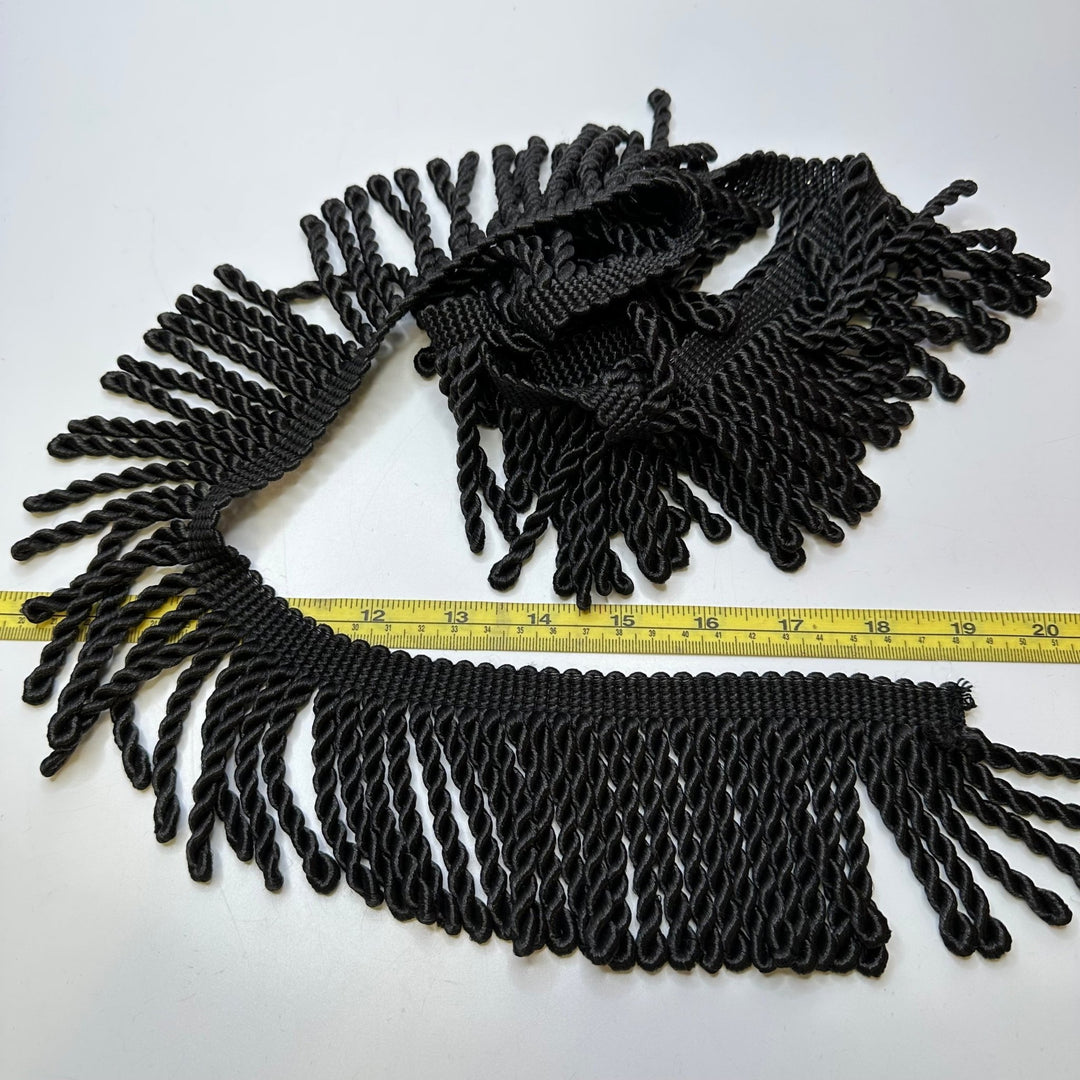 3 ⅐" (80mm) Fringe Braided Trim - Black - 1.15M Bundle - True Deadstock supplies Fabric by private - Sustainable Textile | FABCYCLE