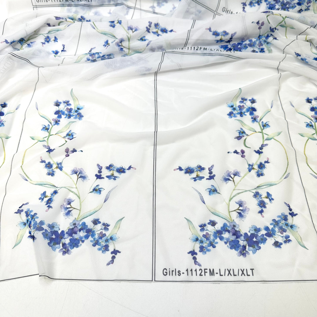 Print Mesh Scraps Pack - Mesh Poly/Spandex Knit - Blue/White Floral - Bundles - FABCYCLE Deadstock and Sustainble Fabrics and Sewing Supplies