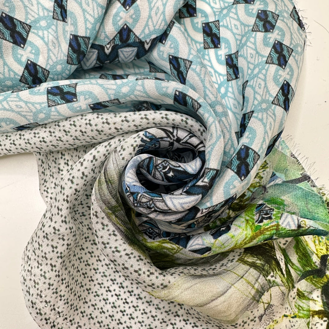 Blue/Green Mix Silk Scrap Pack - Silk Woven - Multi Geometric - Pack - FABCYCLE Deadstock and Sustainble Fabrics and Sewing Supplies