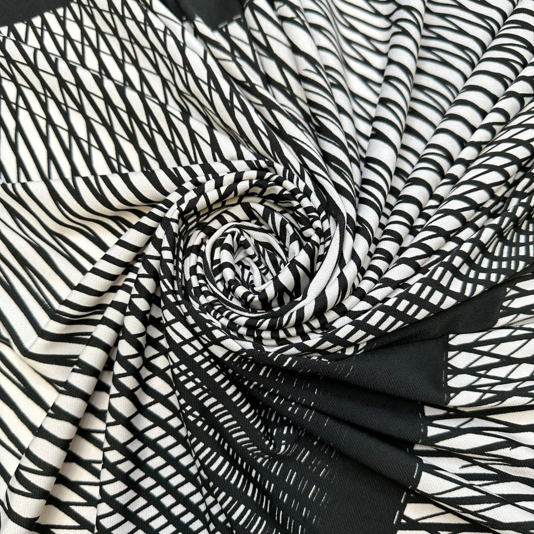 3D Modeling - Polyester Blend Knit - White/Black Geometric - 1.5M Bundle - True Deadstock fabric Fabric by private - Sustainable Textile | FABCYCLE