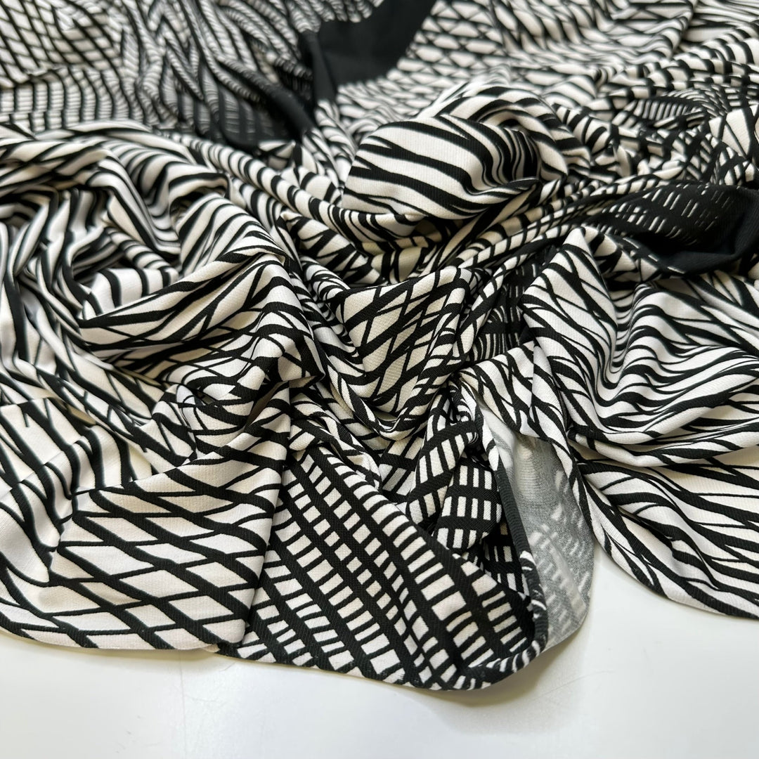 3D Modeling - Polyester Blend Knit - White/Black Geometric - 1.5M Bundle - True Deadstock fabric Fabric by private - Sustainable Textile | FABCYCLE