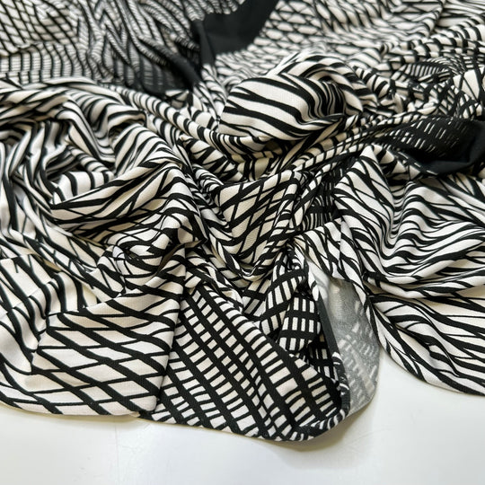 3D Modeling - Polyester Blend Knit - White/Black Geometric - 1.5M Bundle - True Deadstock fabric Fabric by private - Sustainable Textile | FABCYCLE