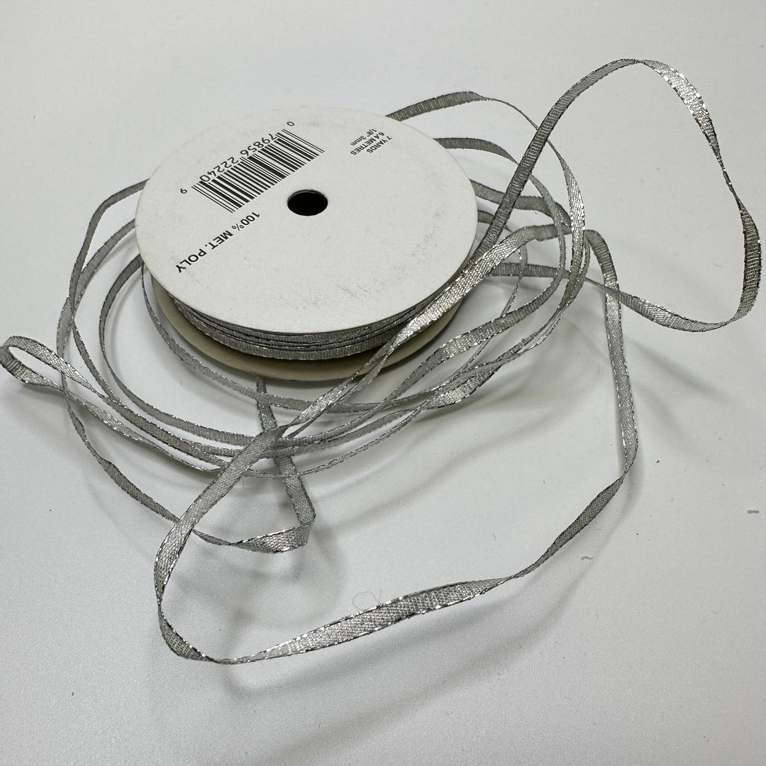 ⅛" (3mm) Wired Ribbon Trim - Silver - Roll - True Deadstock supplies Fabric by private - Sustainable Textile | FABCYCLE