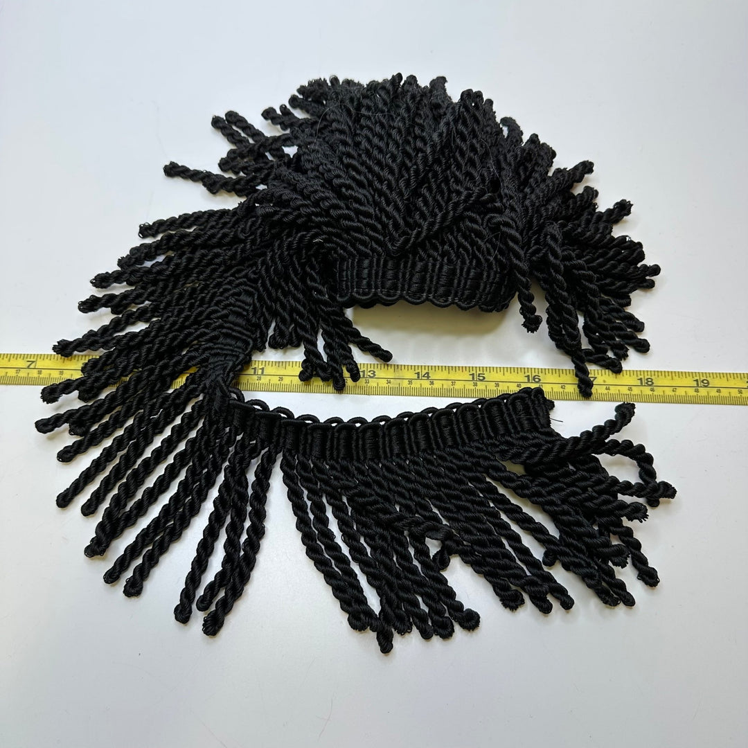 4" (102mm) Fringe Braided Trim - Black - 1M Bundle - True Deadstock supplies Fabric by private - Sustainable Textile | FABCYCLE