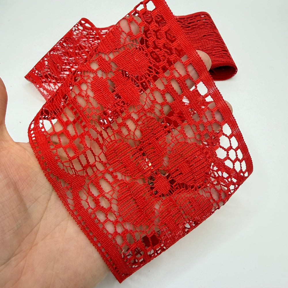 4" (102mm) Vintage Mesh Lace Trim - Red - 2M Bundle - True Deadstock supplies Fabric by private - Sustainable Textile | FABCYCLE