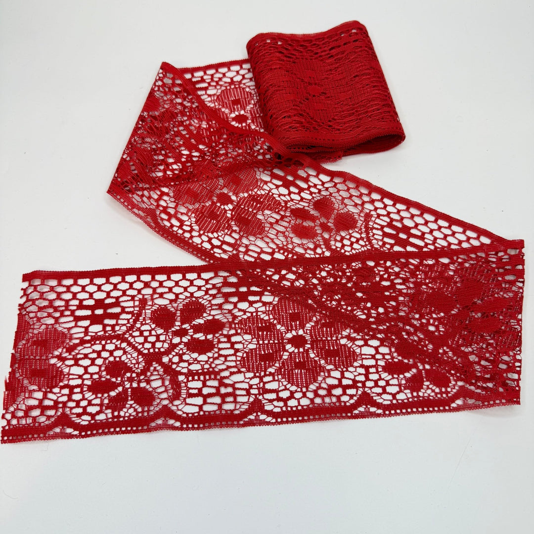 4" (102mm) Vintage Mesh Lace Trim - Red - 2M Bundle - True Deadstock supplies Fabric by private - Sustainable Textile | FABCYCLE