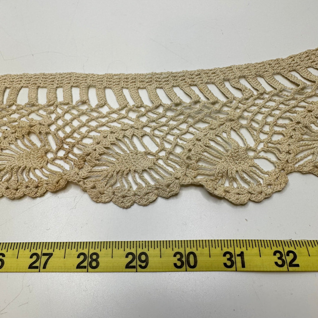 4" (102mm) Vintage Scalloped Crochet Lace Trim - Light Beige - 1.95M Bundle - True Deadstock supplies Fabric by private - Sustainable Textile | FABCYCLE