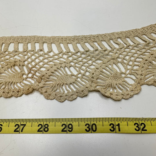 4" (102mm) Vintage Scalloped Crochet Lace Trim - Light Beige - 1.95M Bundle - True Deadstock supplies Fabric by private - Sustainable Textile | FABCYCLE