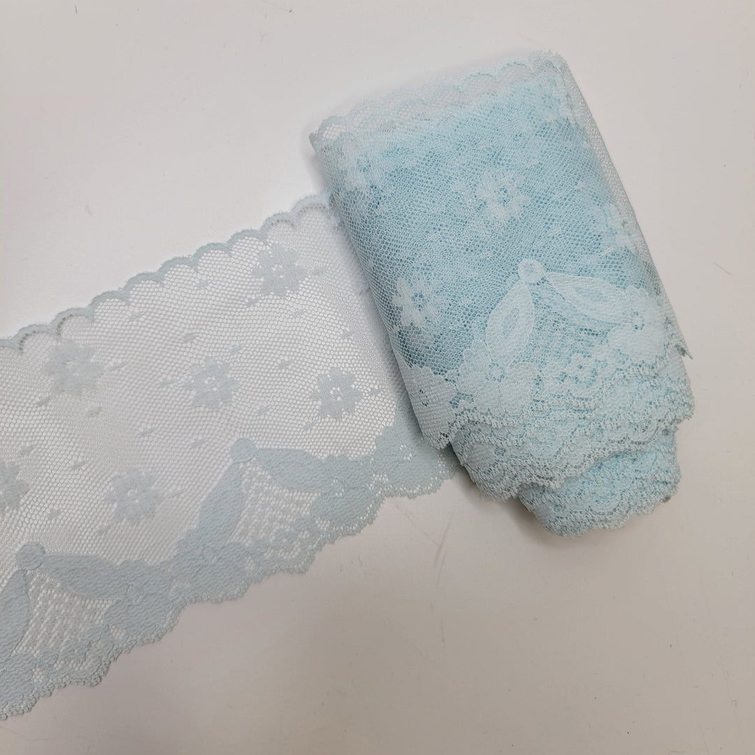 4" (102mm) Vintage Scalloped Mesh Lace Trim - Light Blue - 4.95M Bundle - True Deadstock supplies Fabric by private - Sustainable Textile | FABCYCLE