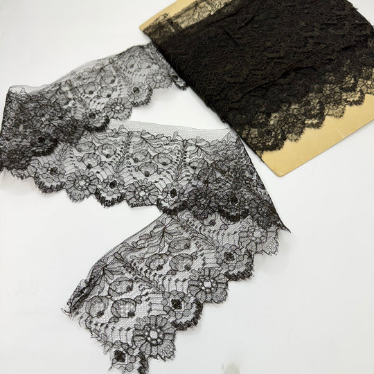 4" (102mm) Vintage Silk Scalloped Mesh Lace Trim - Dark Brown - Bundles - True Deadstock supplies Fabric by private - Sustainable Textile | FABCYCLE