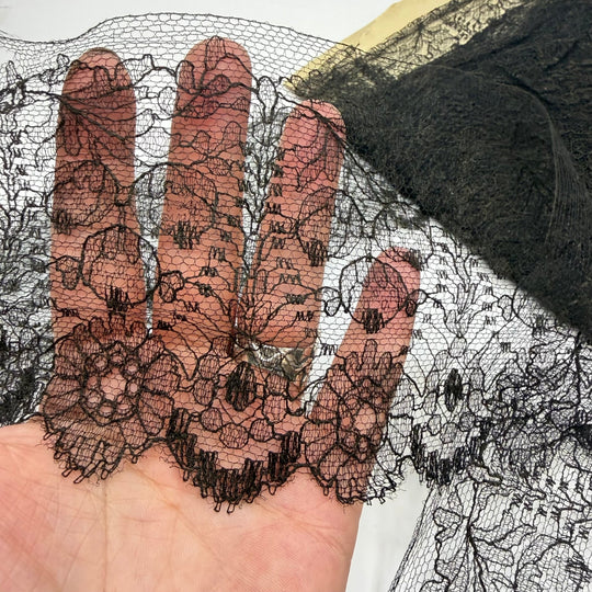 4" (102mm) Vintage Silk Scalloped Mesh Lace Trim - Dark Brown - Bundles - True Deadstock supplies Fabric by private - Sustainable Textile | FABCYCLE