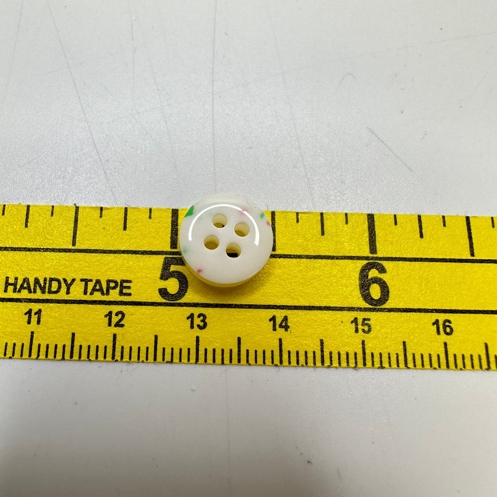 4 Hole Button - 10MM Plastic - Cream/Grn & Pink Speckles - 25 Pack - True Deadstock supplies Fabric by private - Sustainable Textile | FABCYCLE