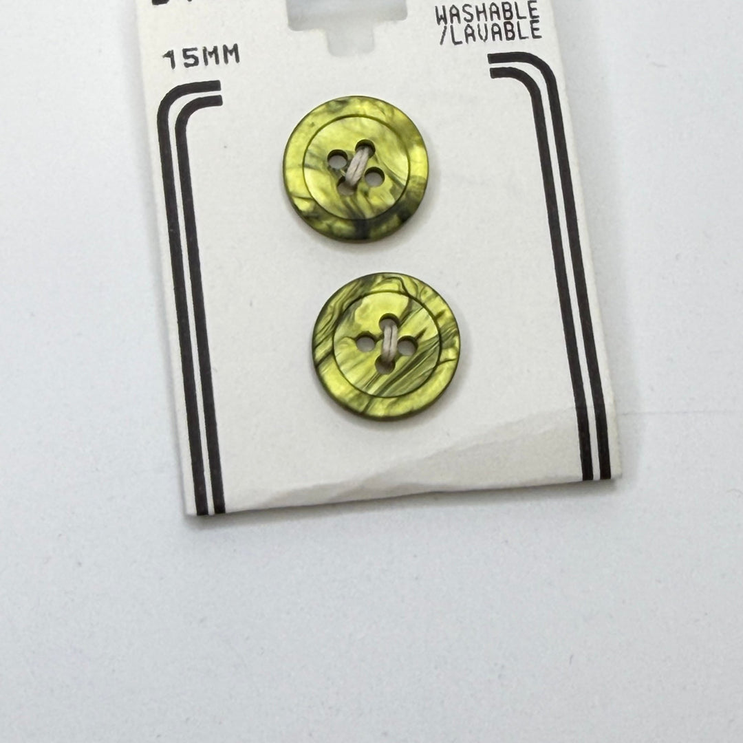 4 Hole Button - 10MM Plastic - Green - 2 Pack - True Deadstock supplies Fabric by private - Sustainable Textile | FABCYCLE