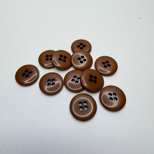 4 Hole Button - 15MM Plastic - Brown - 11 Pack - True Deadstock supplies Fabric by private - Sustainable Textile | FABCYCLE