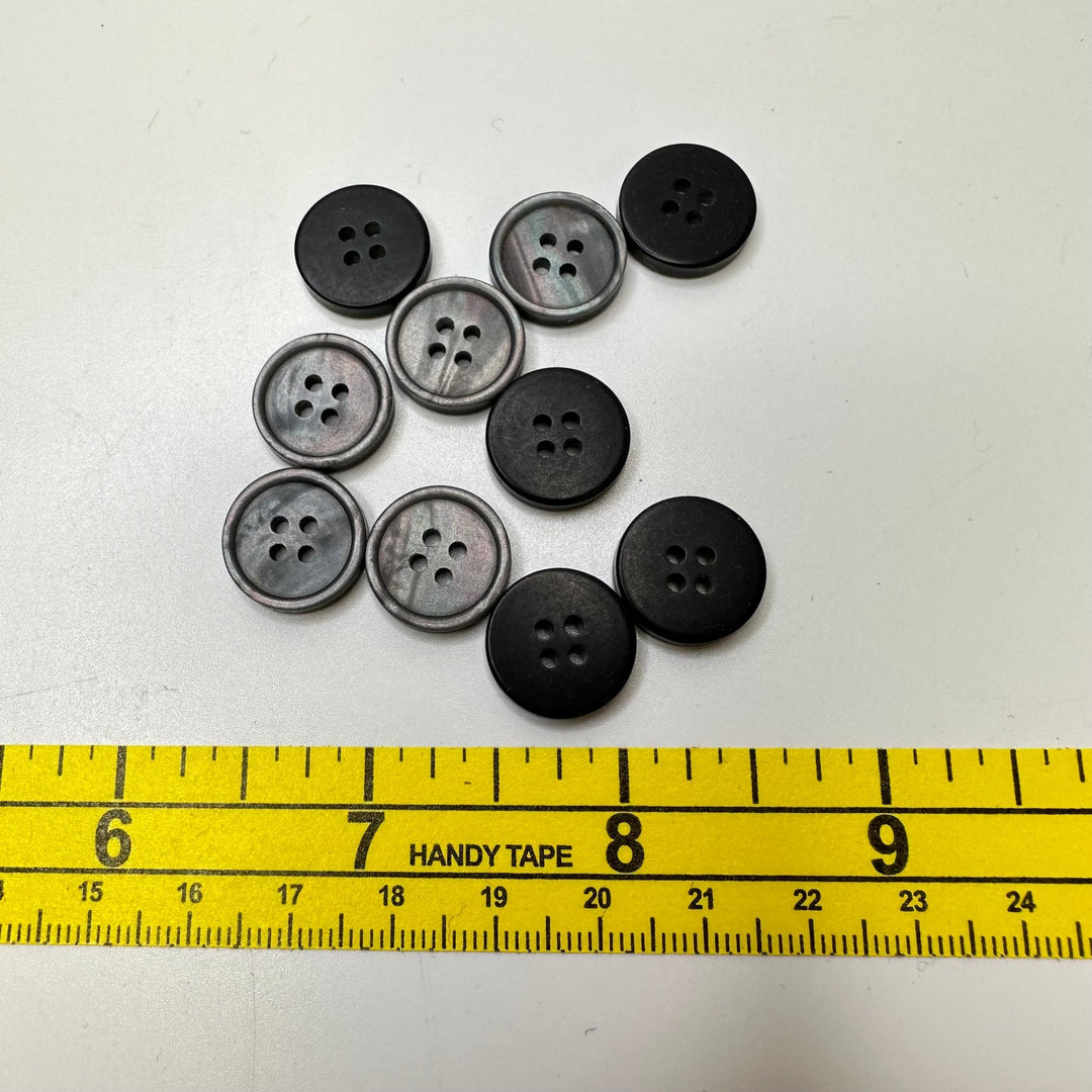 4 Hole Button - 15MM Plastic - Dark Black/Grey - 10 Pack - True Deadstock supplies Fabric by private - Sustainable Textile | FABCYCLE