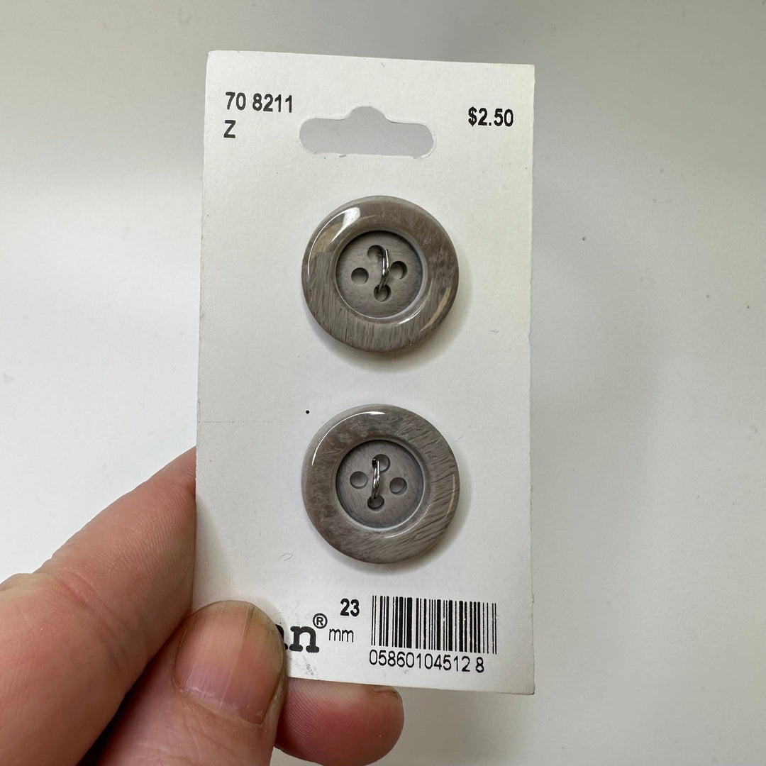 4 Hole Button - 23MM Plastic - Grey - 2 Pack - True Deadstock supplies Fabric by private - Sustainable Textile | FABCYCLE