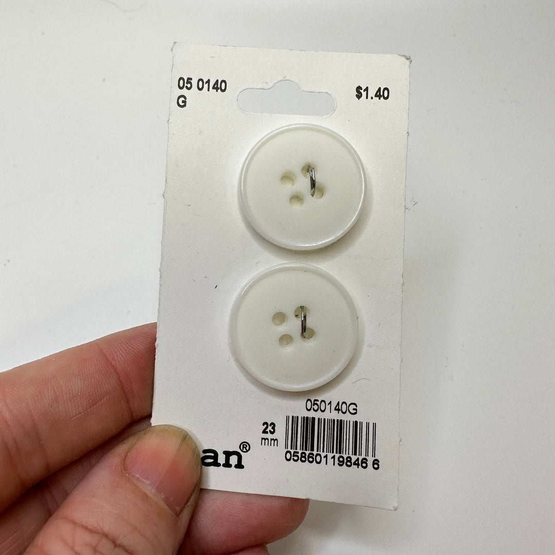 4 Hole Button - 23MM Plastic - White - 2 Pack - True Deadstock supplies Fabric by private - Sustainable Textile | FABCYCLE