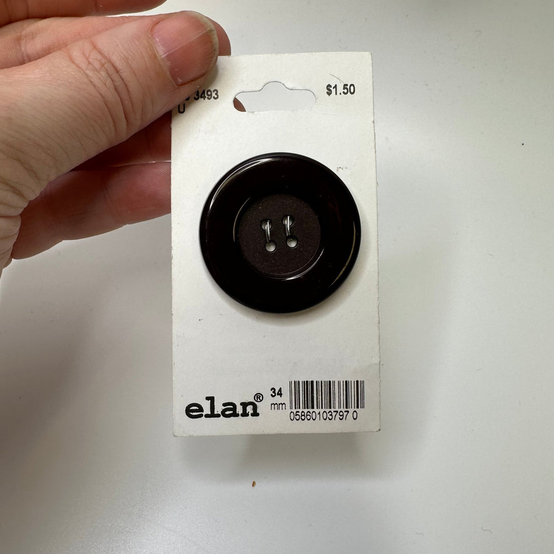 4 Hole Button - 34MM Plastic - Dark Brown - True Deadstock supplies Fabric by private - Sustainable Textile | FABCYCLE