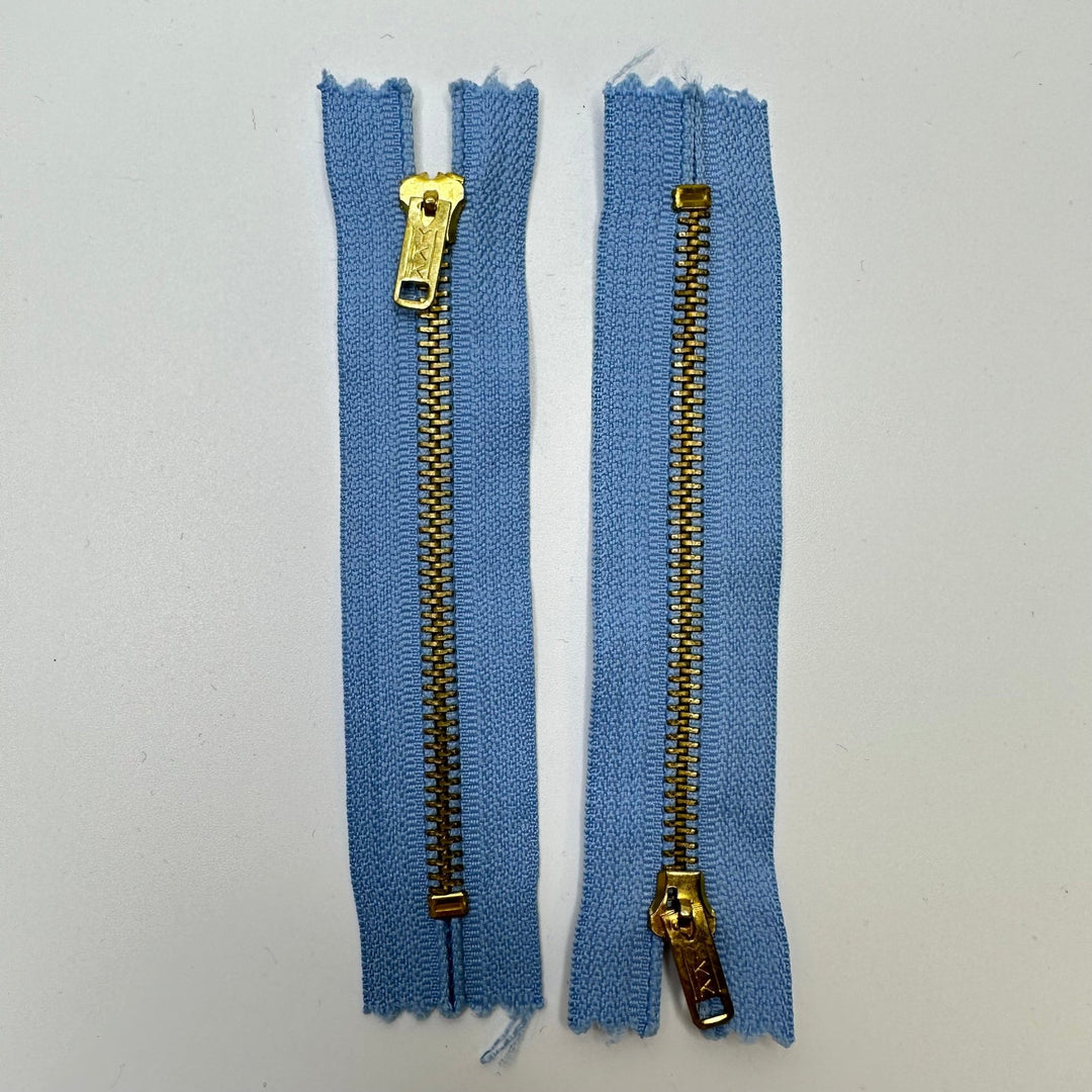 5" YKK Metal Zipper - Closed End - Light Blue/Gold - True Deadstock supplies Fabric by private - Sustainable Textile | FABCYCLE