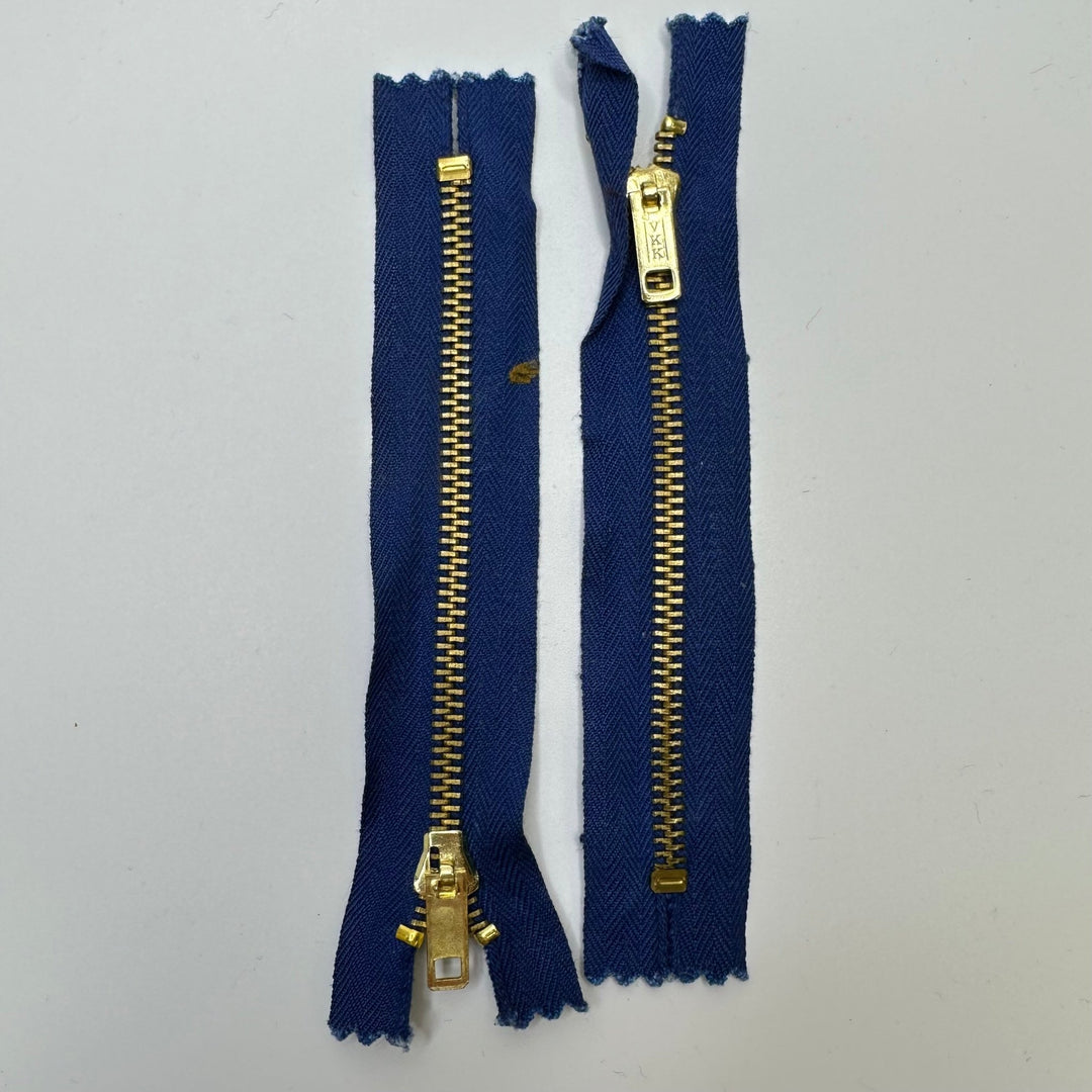 5.5" YKK Metal Zipper - Closed End - Dark Blue/Gold - True Deadstock supplies Fabric by private - Sustainable Textile | FABCYCLE
