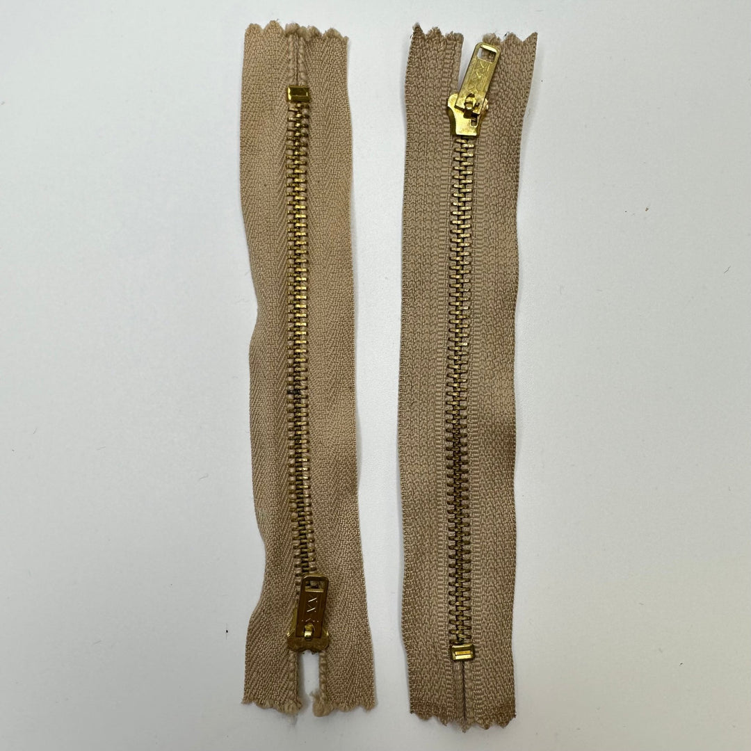 6" YKK Metal Zipper - Closed End - Beige/Gold - 2 Pack - True Deadstock supplies Fabric by private - Sustainable Textile | FABCYCLE