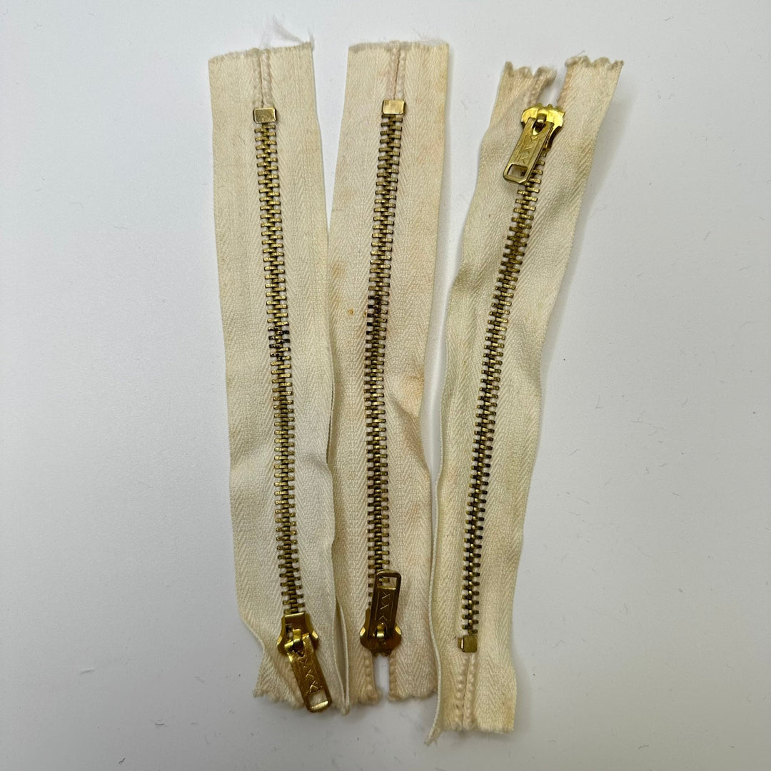 6" YKK Metal Zipper - Closed End - Cream/Gold - 3 Pack - True Deadstock supplies Fabric by private - Sustainable Textile | FABCYCLE