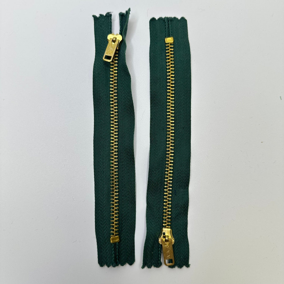 6" YKK Metal Zipper - Closed End - Green/Gold - True Deadstock supplies Fabric by private - Sustainable Textile | FABCYCLE