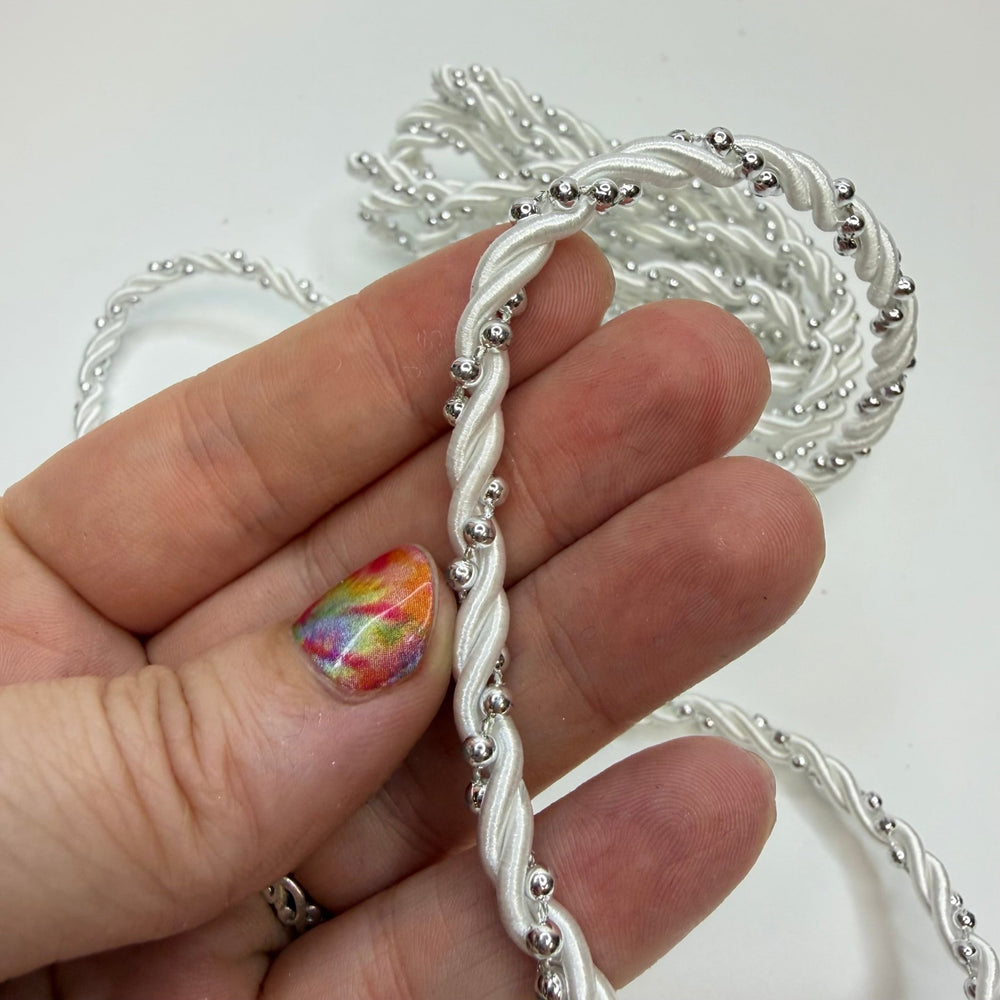 ¼" (6mm) Beaded Rope Cording Trim - White/Silver - 2.7M Bundle - True Deadstock supplies Fabric by private - Sustainable Textile | FABCYCLE
