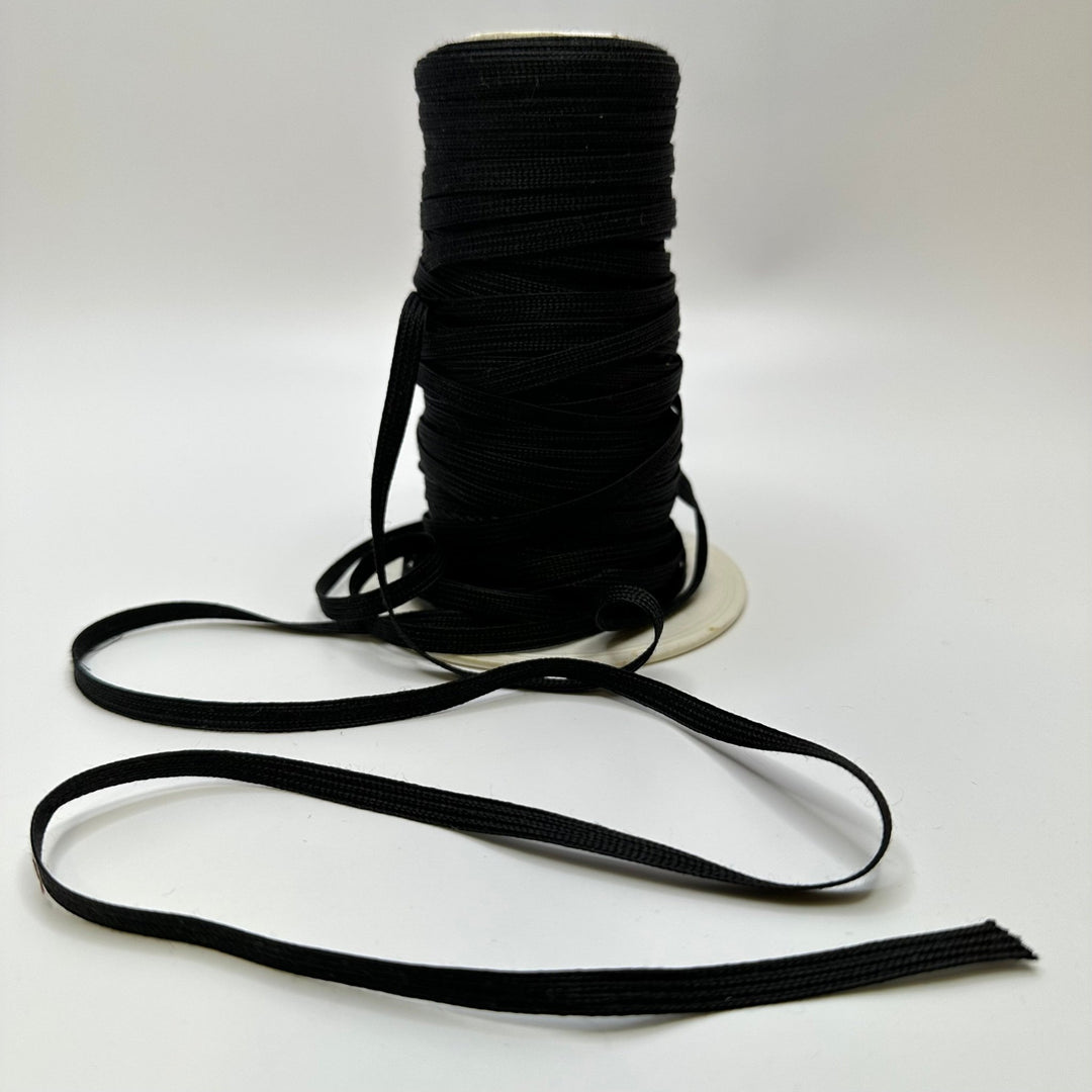 ¼" (6mm) Braided Tape Trim - Black - Roll - True Deadstock supplies Fabric by private - Sustainable Textile | FABCYCLE