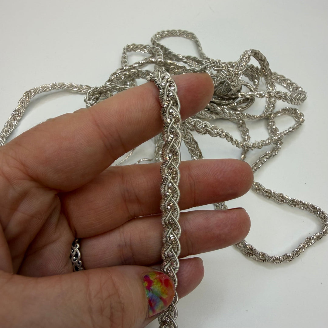 ¼" (6mm) Braided Tape Trim - Silver - 3M Bundle - True Deadstock supplies Fabric by private - Sustainable Textile | FABCYCLE