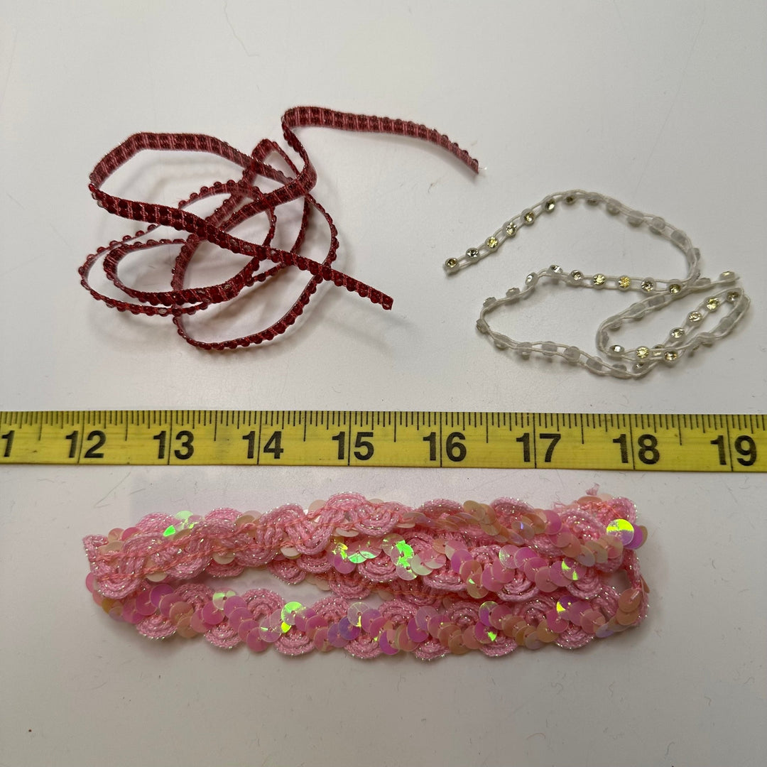 ¼" (6mm) Rhinestones/Sequins Tape Trim - Pink/Red - 3 Pack - True Deadstock supplies Fabric by private - Sustainable Textile | FABCYCLE
