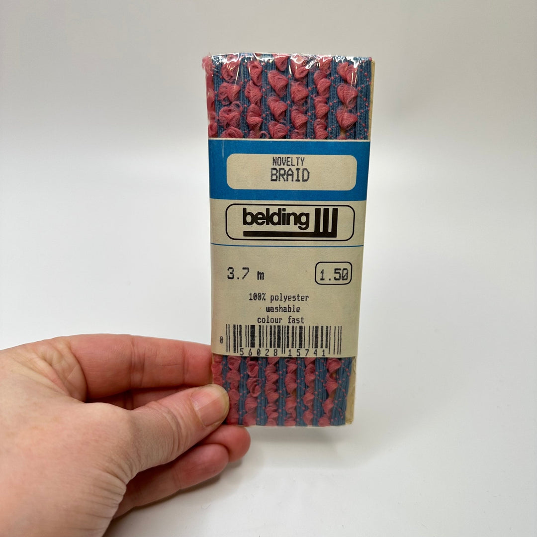 ¼" (6mm) Vintage Tassel Braided Tape Trim - Blue/Pink - 3M Bundle - True Deadstock supplies Fabric by private - Sustainable Textile | FABCYCLE