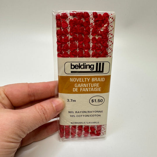 ¼" (6mm) Vintage Tassel Braided Tape Trim - Red/White - 3M Bundle - True Deadstock supplies Fabric by private - Sustainable Textile | FABCYCLE